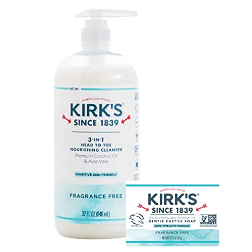סבון סבון נוזלי של קסטיליה 3-in-1 של קירק שטיפת גוף סבון נוזלי סבון בר סבון בר | ניחוח בחינם | לגברים, נשים וילדים